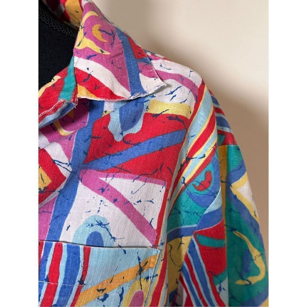 Bosumy Vintage Colourful Abstract Print Button Down Shirt Medium - Picture 5 of 8